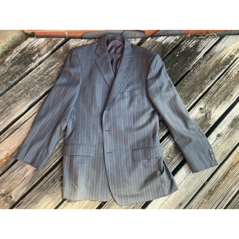 VTG Ermengildo Zegna 52R Plaid Striped Grey Blazer Mexico Rayon Mafia Mobster